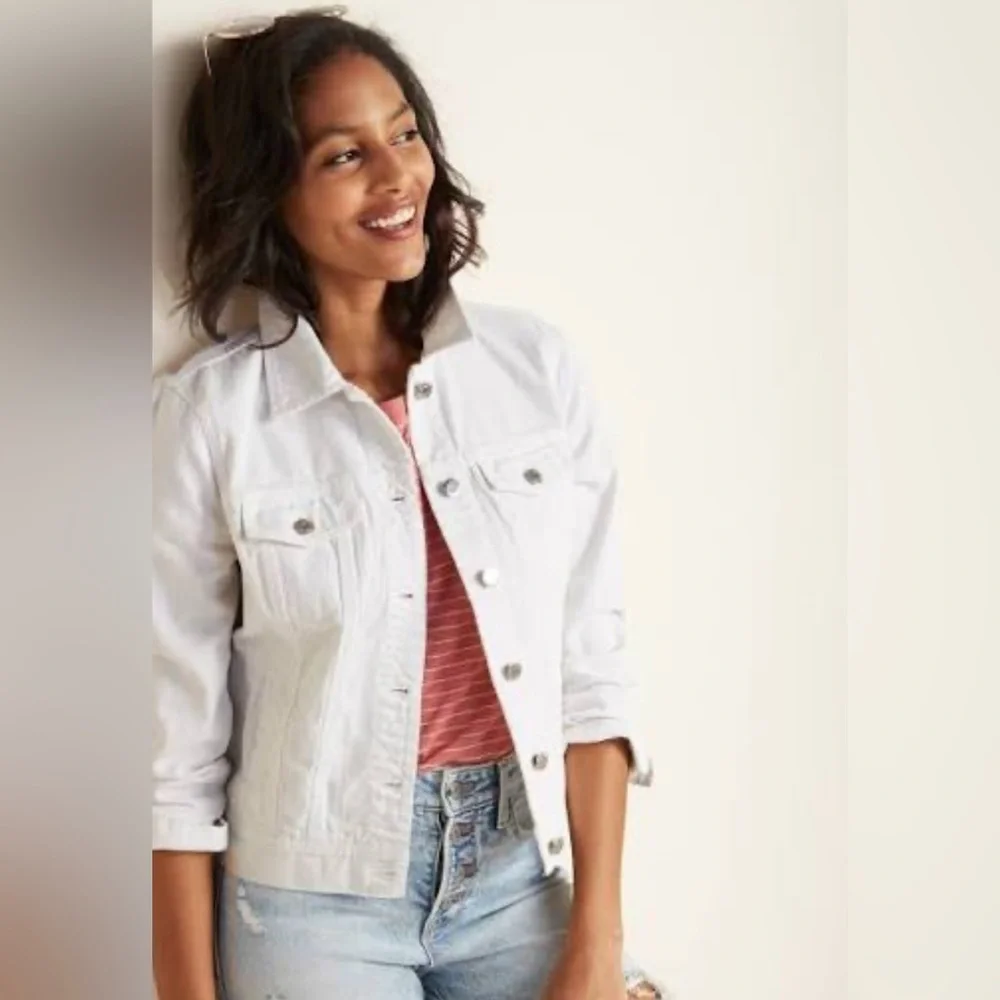 [Gap] Vintage White Denim Button-Up Casual Jean Jacket Long Sleeve Women’s Large - Picture 2 of 12